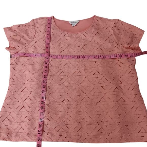 2000s LIZ CLAIBORNE Pink Eyelet Lace Embroidered Top Blouse 2X Short Sleeves - Picture 3 of 6